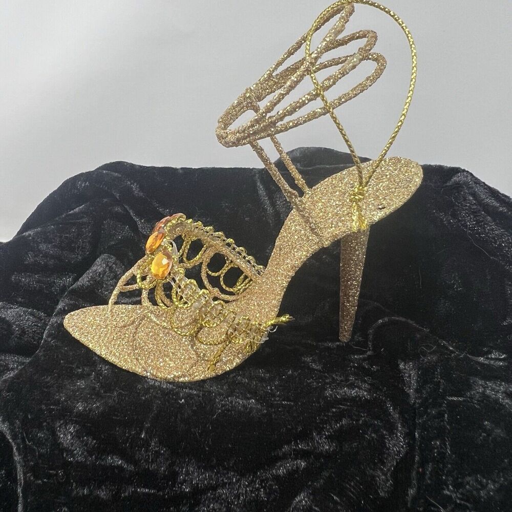Pier 1 Stiletto Heel Gold Glitter Sandal Christmas Ornament Shoe Holiday - Picture 4 of 10